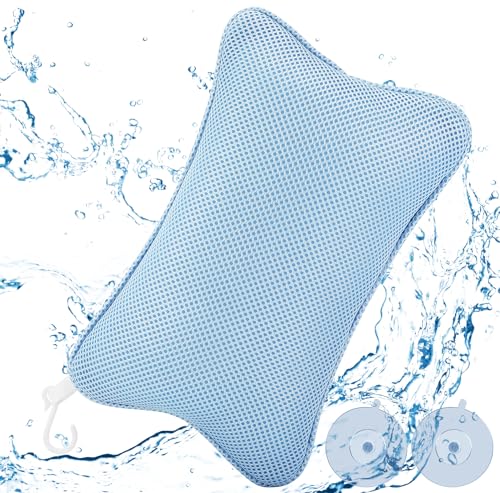 Collazoey Badewannenkissen,Badekissen für Badewanne,mit 2 starken Saugnäpfen,für festen Halt Ergonomisches Spa-Badewannenkissen,Kissen für optimale Nacken Entspannung (Blau)