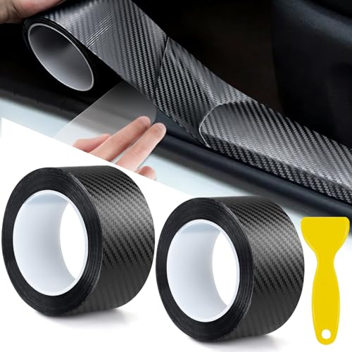 YSWOVUO 3 D Carbon Folie Auto, 2 PCS Selbstklebend Auto Einstiegsleisten Schutz 5 cm x 5 m, Wasserdicht Einstiegsleisten Auto mit Kunststoffschabern für Auto Motorrad DIY (Schwarz)