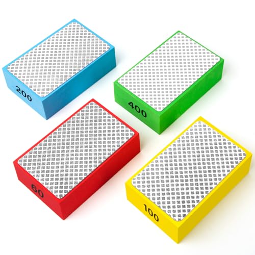 Glas Schleifen x4 Stück Fliesen Schleifen 60/100/200/400 Diamant Schleifpad Fliesen Schleifscheibe - Glas Polieren, Holz Schleifen Harz Schleifblock für Steine Glasschleifmaschine Schleifpad Beton