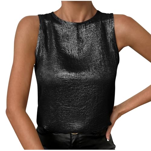 Glitzer-Oberteil für Damen, glitzernd, Neckholder, ärmellos, Tank-Top, elegant, sexy, stilvoll, Party-Top, Date-Hemden, Damen-Camisoles und Westen, Schwarz , S