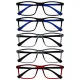 OPULIZE Ink Lessebrille 5er Pack Groß Rechteckig Rahmen Federscharniere Kratzfest Grau Rot Herren Damen RRRRR4-1177Z +2.00