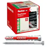 fischer DuoPower 10 x 80 S, Universaldübel mit Sicherheitsschraube, 2-Komponenten-Dübel, Kunststoffdübel zur Befestigung in Beton, Ziegeln, Stein, Gipskarton uvm., 10 Dübel + 10 Schrauben