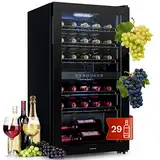 Klarstein Weinkühlschrank, 2 Zonen Getränkekühlschrank Klein, Freistehender Kleiner Weinschrank 80L, Wein-Kühlschrank mit Glastür, Indoor/Outdoor Flaschenkühlschrank, Wine Fridge 29 Flaschen