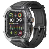 Delidigi Rugged Durchsichtige Schutzhülle mit TPU Armband Kompatibel mit Apple Watch Ultra 2/Ultra 1 49mm Ersatzarmband für Männer Frauen Schwarz