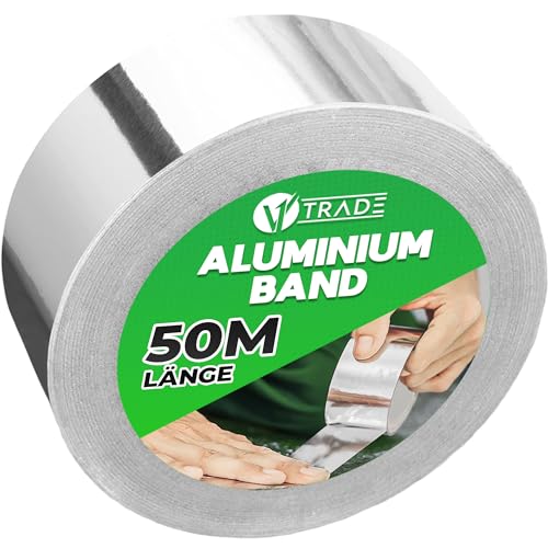 V1 TRADE Aluminium Klebeband Hitzebeständiges 48mm x 50m - 1 Rolle Wasserdichtes Alu Klebeband zum Reparieren von Metalloberflächen - Metallklebeband UV Beständig - Starke Aluband Selbstklebend