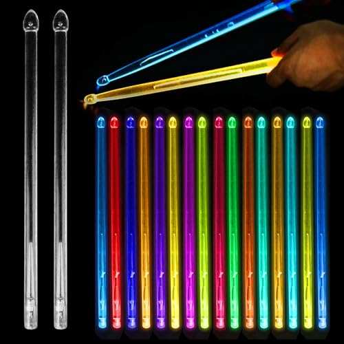 5A Drumsticks LED Leucht Trommelstock Aufladbar, Cool Leuchtende Schlagzeug Sticks aus PC-Polymermaterial für Drum Set, Perfekt für Percussion und Musikinstrumente,15 Farben (1 Paar)