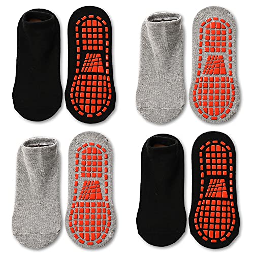 Tphon Rutschfeste Kinder-Trampolin-Socken mit Greifern für Kleinkinder und Kinder, rutschfeste Socken für Jungen und Mädchen, 2 x 08 x Schwarz, 2 x Grau, 2-5T