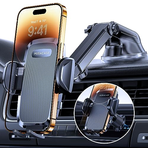 Miracase Handyhalterung Auto[Verbesserter Saugnapf&Metall-Doppelhaken] Handyhalter Auto Lüftung Armaturenbrett Windschutzscheibe, KFZ Handy Halterung für iPhone Samsung Galaxy Alle Smartphones