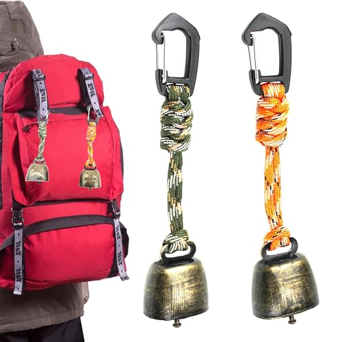 CHENNAN 2 Stück Anti Bär Glocken, Bärenglocke wandern, Metall Vintage Mini Kuhglocke Glocken Dekorationen, Vielseitig Kompakt und Tragbar Für Outdoor-Wanderungen, Rucksack-Anhänger, Tierhalsbä (A1)