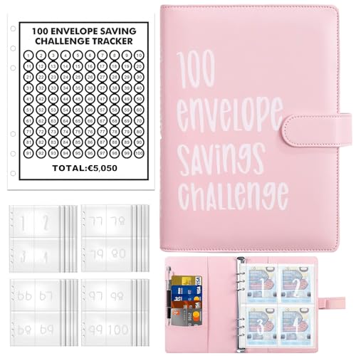 100 Envelope Saving Challenge, Budget Planner Deutsch, A5 Haushaltsplaner Mit Umschlägen, Budget Binder, Einfache Und Unterhaltsame Möglichkeit Zu Sparen 5050 €, Sparbuch für Geld Sparen Challenge