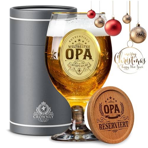 Kies CROWNLY CRYSTAL® Personalisierte Geschenke für Opa Bierglas Mit Gravur Ruhestand Weihnachtsgeschenke für Männer Geburtstagsgeschenk für Geburtstag