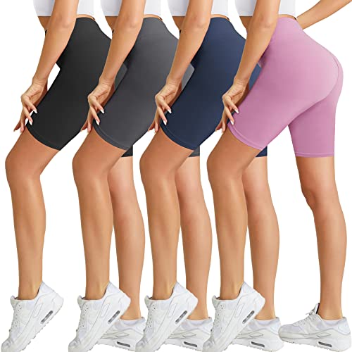 Natural Feelings Biker-Shorts für Damen, 20,3 cm, hohe Taille, 4 Stück, 4 Stück Schwarz/Dunkelgrau/Marineblau/Lavendel, L/XL