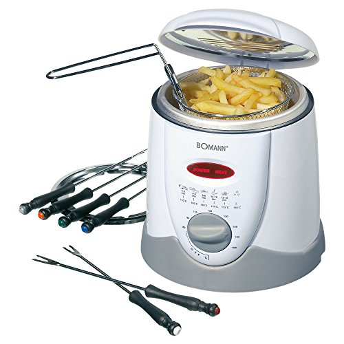 Bomann® 2in1 Fondue-Fritteuse inkl. 6 Fonduegabeln | Fondue für Schokofondue & Käsefondue | Fritteuse für 1 Liter Öl/Fett | Bedienfeld mit Kontrolldisplay | Cool-Touch-Gehäuse | 840 Watt | FFR 1290 CB