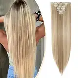 S-noilite Clip In Extensions Haarverlängerung Glatt 8 Teiliges SET 18 Clips 8Pcs Voller Kopf Wie Echthaar 66cm Sandblond & Bleichblond