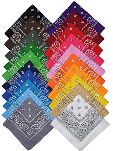 Bandana Halstuch Biker 1er 3er 6er 12er Pack Nikki Tuch Schal Paisley Kopftuch 100% Baumwolle 25 Farben (24er, Gemischt mit Ihrer Auswahl)