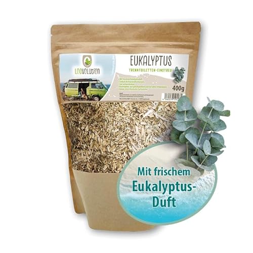 Loovolution Toiletteneinstreu 5x400g mit Eukalyptus | Hanfeinstreu für Trenntoiletten, Trockentoiletten, Campingtoiletten | Kompostierbar | staubfrei