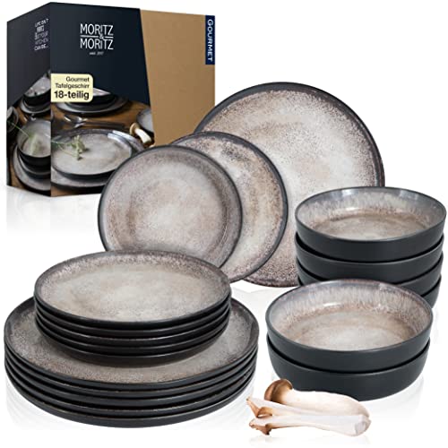 Moritz & Moritz VIDA 18-teiliges Geschirrset 6 Personen – Elegantes Teller Set aus hochwertigem Porzellan – Geschirr aus 6x Dinnerteller, 6x Dessertteller, 6x Suppenteller