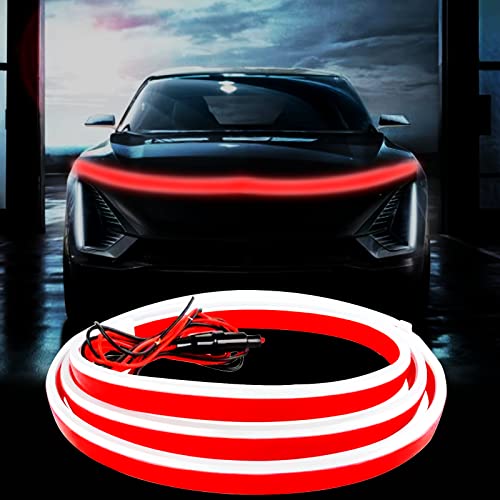 Auto Haube Licht, 70 Zoll Auto LED Tagfahrlicht Streifen, 12V Flexible Scheinwerfer Universal Motorabdeckung Dekoration Außenzubehör für Autos, SUVs, LKWs, Dynamic Scan Start-up Effekt (Rot)
