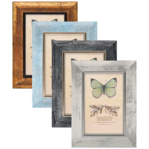 Bilderrahmen, 10 x 15 cm, rustikaler Retro-Fotorahmen, mit Wandhalterung aus gehärtetem Glas und Tischdekoration, für Familie, Freunde, Hochzeitsgeschenk, 4 Stück