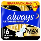 Always Damenbinden Ultimate Night (Größe 6) Mit Flügeln 54 Stück, Super Saugfähig, Für Die Periode