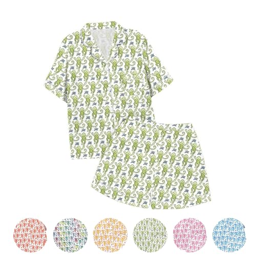 ERGRFHNL Womens 2 Piece Roller Rabbit Pajamas Cute Monkey Pajamas Preppy Kids Set Roller Rabbit Pjs Roller Rabbit Pajamas Dupes (Green,130)