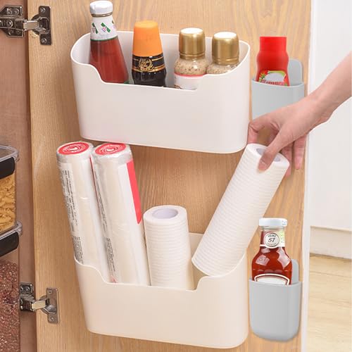 PIWOSGOL Küchenschranktür Aufbewahrungsbox, 4 Pcs Selbstklebendes Schranktür Organizer, Wandmontierte Aufbewahrungsbox, Kleine Gegenstände Organizer Aufbewahrungsbox für Schrank/Badezimmer/Kühlschrank