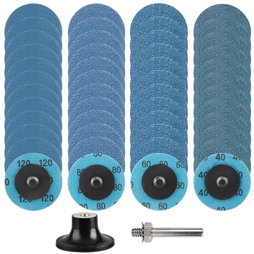 Shineboc 48 Stück Schleifscheiben Set Körnung 40/60/80/120, 2 Zoll (50mm) Zirkonkorund Schruppscheibe für Metall Holz Stahl Fächerscheibe für Trenn-Winkelschleifer + 2" Tablett + 1 Rundstange