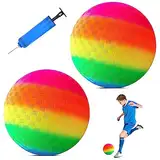 TZQFROCE 2 Stück Bouncy Kickball Regenbogen Ball PVC 8.5 Zoll Softball Kinder Spielball mit Pumpe für Backyard Park und Beach Outdoor Fun