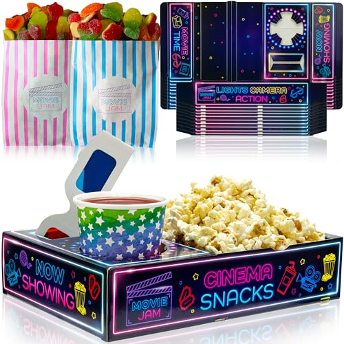 Moviejam Movie Night Snack-Tabletts – 10 Karton-Lebensmittelboxen, 10 Süßigkeitenbeutel