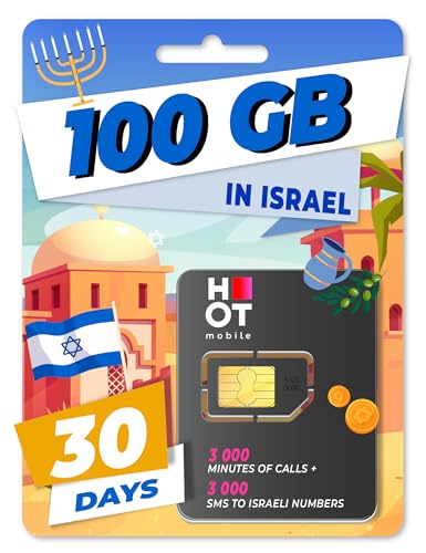 Hot Mobile Israel Prepaid-SIM-Karte, 100 GB in Israel, 3000 Minuten, 3000 SMS, 4G | LTE, Obligatorische Aktivierung auf unserem Portal (www Marco Polo Mobile com)