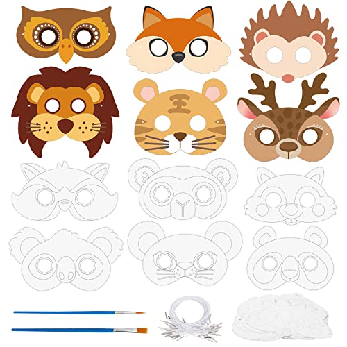 Landifor 24 Stück Tiermasken zum Ausmalen Tier Papiermasken bemalen Kinder Partymaske leere Waldtiermasken Bastelarbeiten für Jungen Mädchen Geburtstage Dschungelthema Party Cosplay