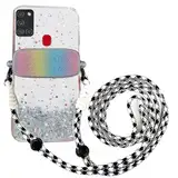 Tivenfezk Nadoli für Samsung Galaxy A21S Glitzer Handykette Hülle,Silikon Bling Durchsichtig Crossbody Tasche zum Umhängen Schutzhülle mit Telefon Clip Halter Band