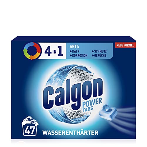 Calgon 4-in-1 Power Tabs – Wasserenthärter gegen Kalkablagerungen, Schmutz und Korrosion in der Waschmaschine – Beugt unangenehmen Gerüchen vor – 1 x 47 Tabs