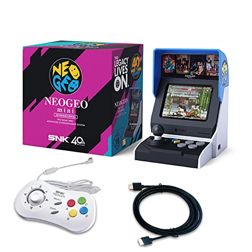 SNK NEOGEO Mini Arcade International Edition und Weißes Controller-Set [im Lieferumfang Enthaltenes HDMI-Kabel], Vorinstalliert mit 40 Offiziell Lizenzierten SNK Neo Geo-Spielen