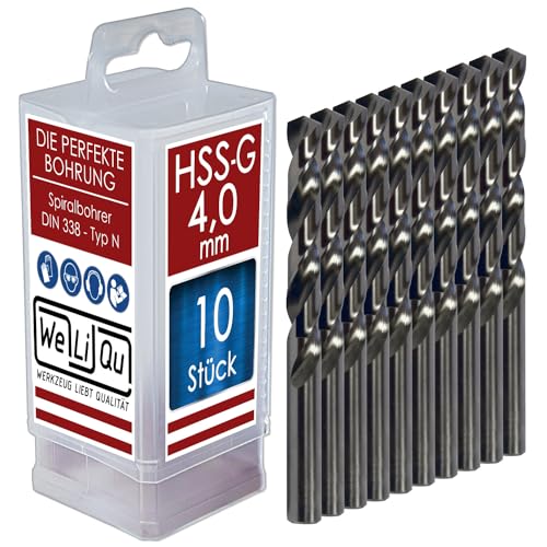WELIQU 10 Stück HSS-G Spiralbohrer Ø 4,0 mm, geschliffene, selbstzentrierende Präzisionsbohrer für die Metallbearbeitung