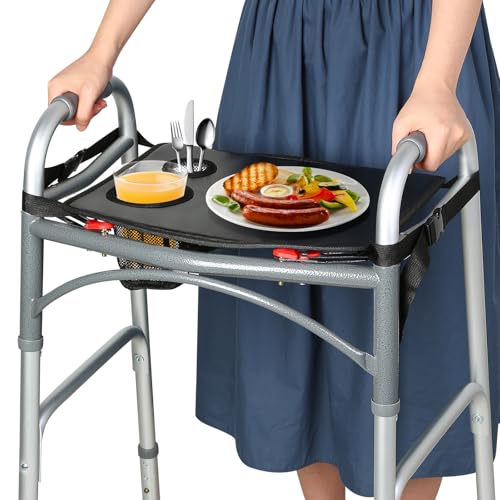 HOOMTREE Lauflerntablett für zusammenklappbare Gehhilfe, Tabletts für Spaziergänger für Senioren, abnehmbar mit Getränkehalter, Lauflerntabletts zum Rollen, zusammenklappbares Gehhilfe, Zubehör für