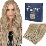 Fshine Clip in Extensions Echthaar Voller Kopf Doppelt Tressen Platinblond und Vanilleblond 120g 45cm Remy Haar Extensions Remy Clip in Haarverlängerung 7 Stücke in der Farbe 16P22