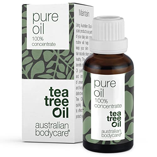 Teebaumöl 100% Reines 30 ml | 100% konzentriertes und natürliches Ätherisches Tea Tree Oil für unreine Haut, Kopfhaut, Haare, Pickel im Gesicht | Pflege bei Akne, Fußpilz, Nagelpilz | Vegan