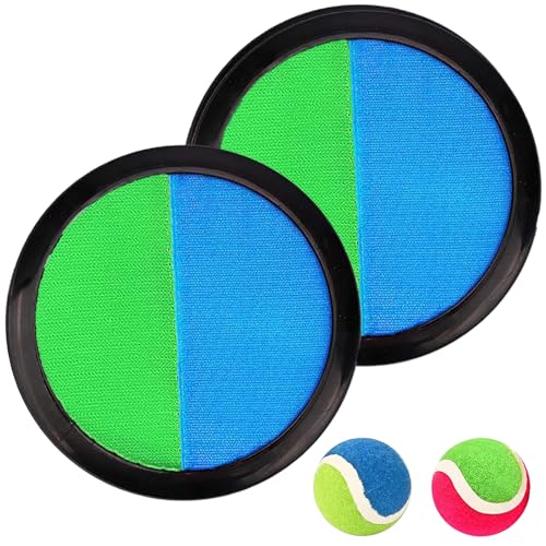 Klettballspiel Klettball Set mit 2 Blau Fangscheiben 2 Klettbälle, Ballspiele Klettspiel für Draußen, Kinder ab 3 4 5 6 Jahre - Wurf spieleund Fangspiel Strandspiele Kinder für Garten, Party, Outdoor