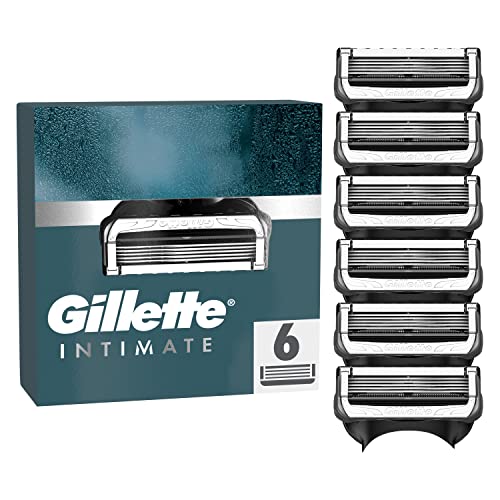 Gillette Intimate Rasierklingen, 6 Ersatzklingen für Nassrasierer Herren, mit verbesserten Gleitstreifen für eine sanfte Anwendung, dermatologisch getestet