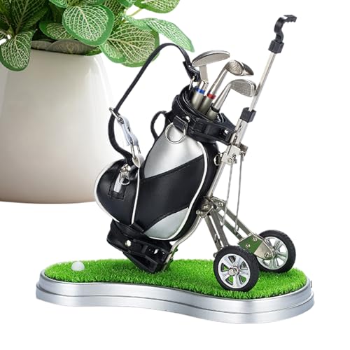 Golfstifthalter Geschenk, Miniatur -Golfbeutel -Design, Desktop -Schreibset | Trolley Style Caddy mit 3 Club -Stift -Feature und einzigartige Golf -Neuheit, lustiges Geschenk für Männer Erwachsene