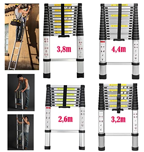 Klappbare Trittleiter, Teleskopleiter, Teleskopleiter, zusammenklappbar, aus Aluminium, maximale Belastung 150 kg (3,2 m)