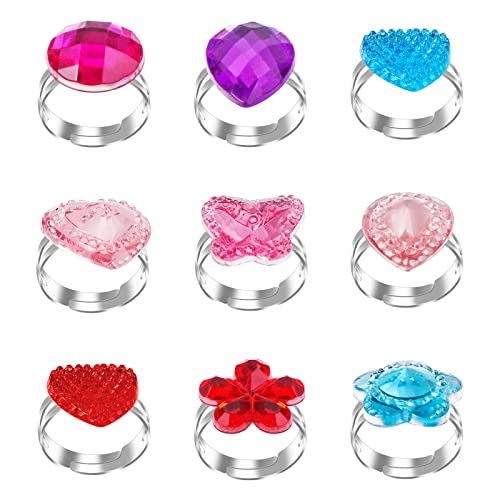 Abeillo 9 Stück Mädchen Kinder Ringe, Verstellbare Prinzessin Verkleiden Edelstein Ring, Kinder Dress Up Ring Set für Mädchen Schmuck Geburtstagsgeschenk