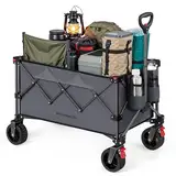SONGMICS Handwagen faltbar, Bollerwagen, 150 L, bis 150 kg belastbar, Gartenwagen, Campingwagen mit Griff, 4 abnehmbaren Rollen, platzsparend, Outdoor, Garten, schiefergrau GFW115G01
