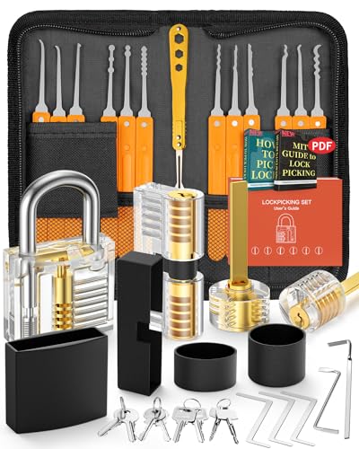 Eventronic Lockpicking Set, 36 Stück Dietrich Set mit 4 Transparentem Trainingsschlössern und Handbuch Das perfekte Lock Pick Set für Anfänger und Profis Schlosser, Orange