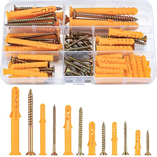 88 Stk Schrauben mit Dübel Set(44 selbstschneidende Holzschrauben, 44 Gipskartondübel Expansionsrohre), M6/M8/M10 Spreizdübel und Holzschrauben Set für Ziegel, Beton, Trockenbau