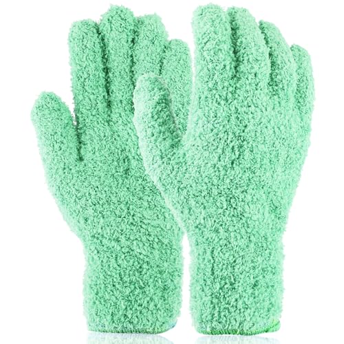 Ymapinc Mikrofaser Handschuh,2 Stück Wiederverwendbar Staubhandschuhe Grün Auto Abstauben Handschuh Mikrofaser Putzhandschuhe Waschbar Reinigungshandschuh für Blinds Furniture Kitchen House