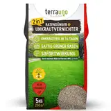 TerraUno Rasendünger mit Unkrautvernichter extra stark, 100 Tage Langzeitwirkung, 5 kg für 250 m², gegen Löwenzahn, Klee uvm., Rasenunkrautvernichter mit Dünger für saftiges Grün im Frühjahr & Sommer
