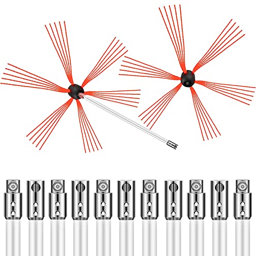 VEVOR Schornsteinbürste Nylon Kaminbürste Ofenrohrbürste 12 M Professionelle Armaturen Edelstahl mit flexiblen Nylonstangen, Chimney Sweep Kit 39FT, Rot, 12 Rods