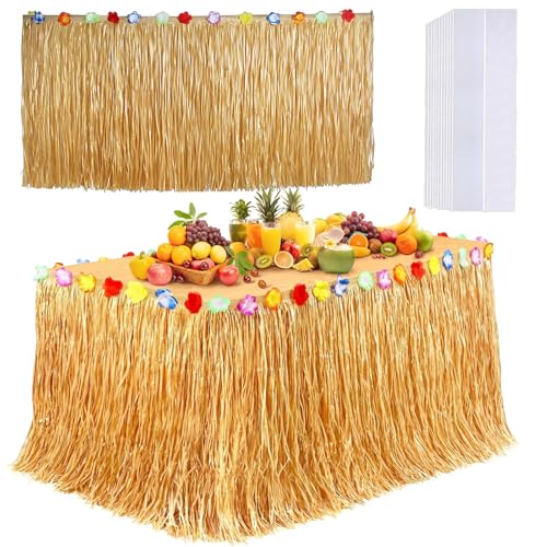 Hawaiianischer Tischrock Größe 275x75cm, Mit 3-Beidseitigen Aufklebern, Hawaii Deko Verwendet Für Tropische, Hawaii Strandpartykostüme, Partys Und Partydekorationen, Stroh Gelb Grasrock Dekoration